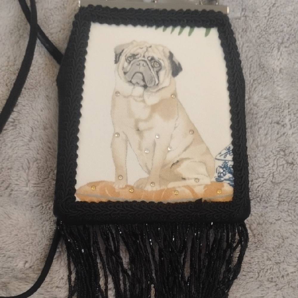 Liz Soto Small Elegant Black Dog Purse with Pug Illustration